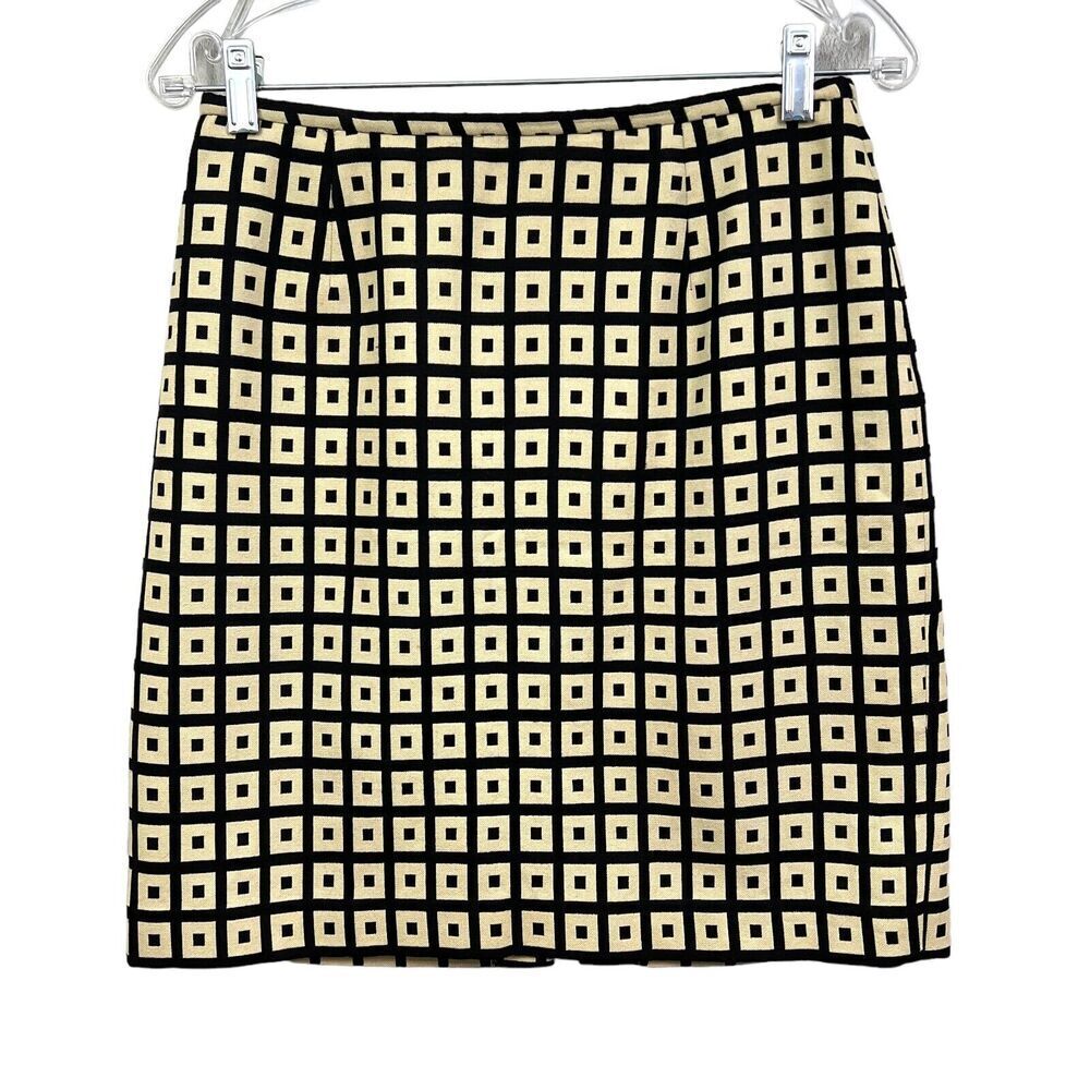Lafayette 148 New York Wool Blend Pencil Skirt Lined Square Black Tan Women 6*
